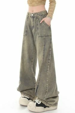 Vintage Distressed Wash Splice Boyfriend Jeans - Y2K Fashion Aesthetic Women's Denim