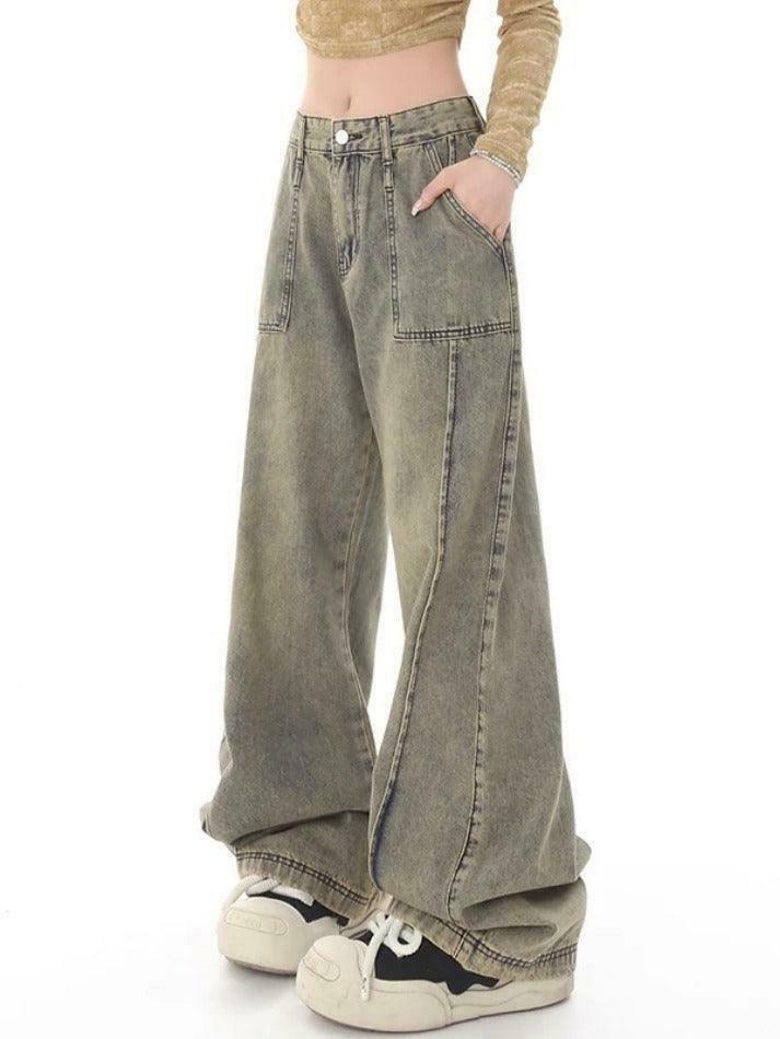 Vintage Distressed Wash Splice Boyfriend Jeans - Y2K Fashion Aesthetic Women's Denim