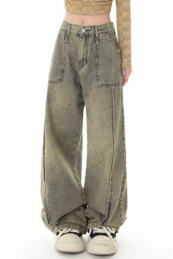 Vintage Distressed Wash Splice Boyfriend Jeans - Y2K Fashion Aesthetic Women's Denim