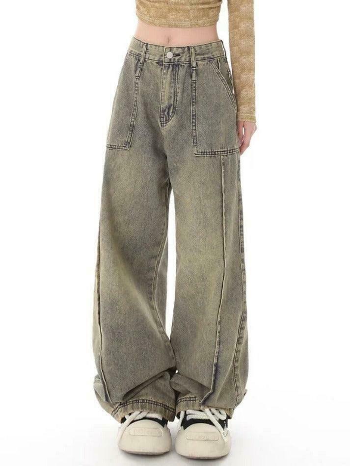 Vintage Distressed Wash Splice Boyfriend Jeans - Y2K Fashion Aesthetic Women's Denim