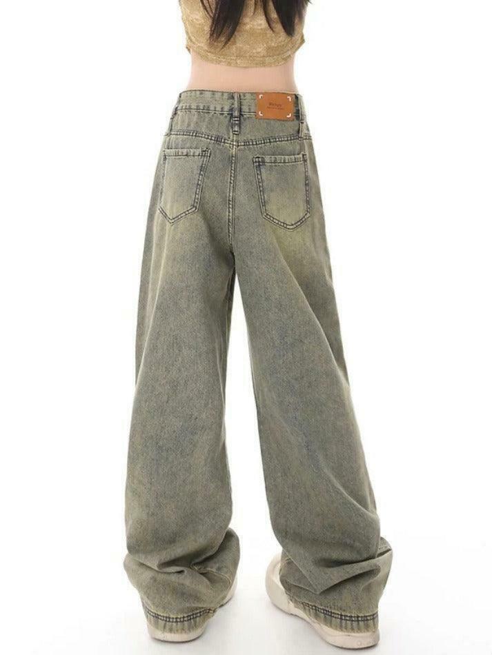 Vintage Distressed Wash Splice Boyfriend Jeans - Y2K Fashion Aesthetic Women's Denim