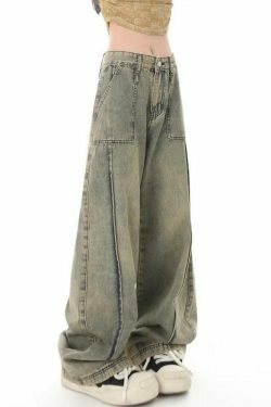 Vintage Distressed Wash Splice Boyfriend Jeans - Y2K Fashion Aesthetic Women's Denim
