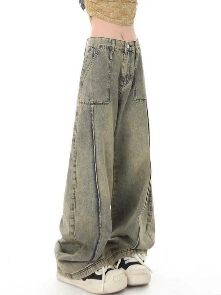 Vintage Distressed Wash Splice Boyfriend Jeans - Y2K Fashion Aesthetic Women's Denim