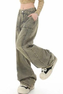 Vintage Distressed Wash Splice Boyfriend Jeans - Y2K Fashion Aesthetic Women's Denim
