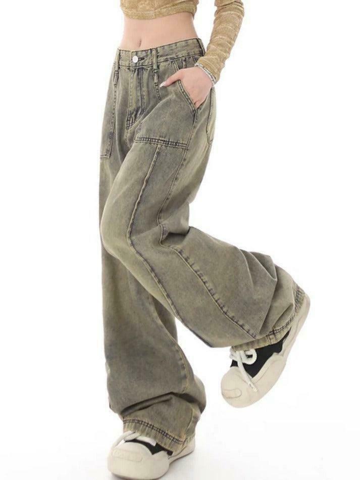 Vintage Distressed Wash Splice Boyfriend Jeans - Y2K Fashion Aesthetic Women's Denim