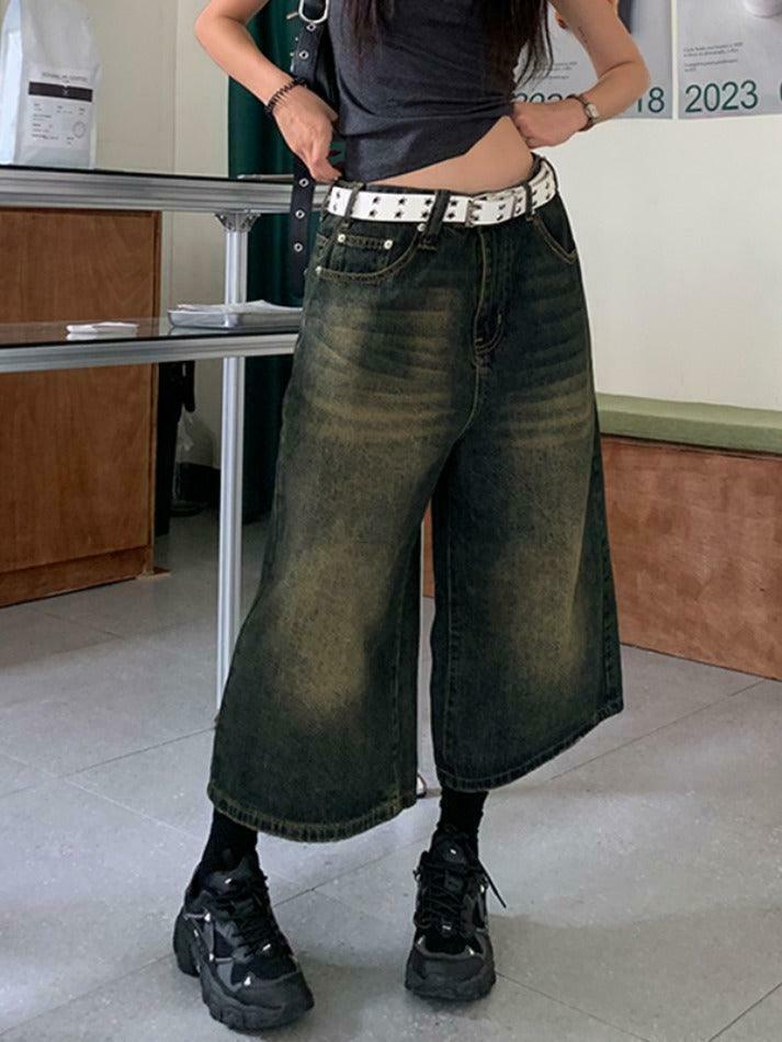 Vintage Distressed Wide Leg Denim Shorts - Y2K Fashion Statement Piece for Women