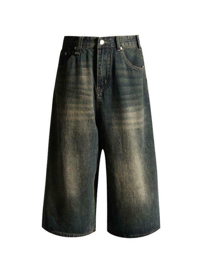 Vintage Distressed Wide Leg Denim Shorts - Y2K Fashion Statement Piece for Women