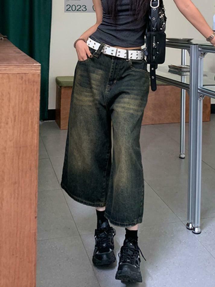 Vintage Distressed Wide Leg Denim Shorts - Y2K Fashion Statement Piece for Women