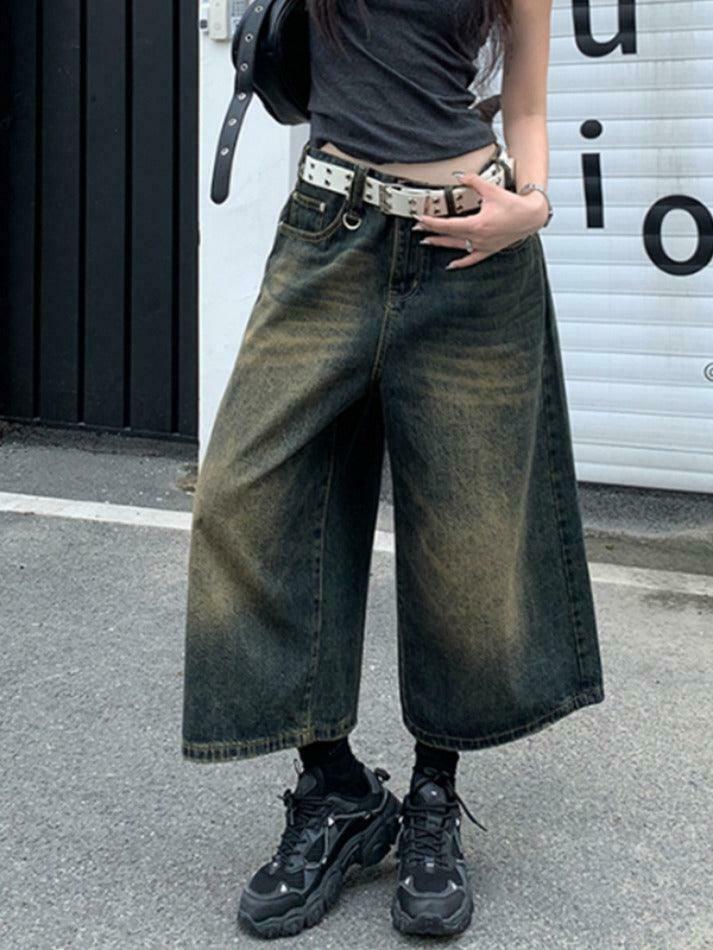Vintage Distressed Wide Leg Denim Shorts - Y2K Fashion Statement Piece for Women