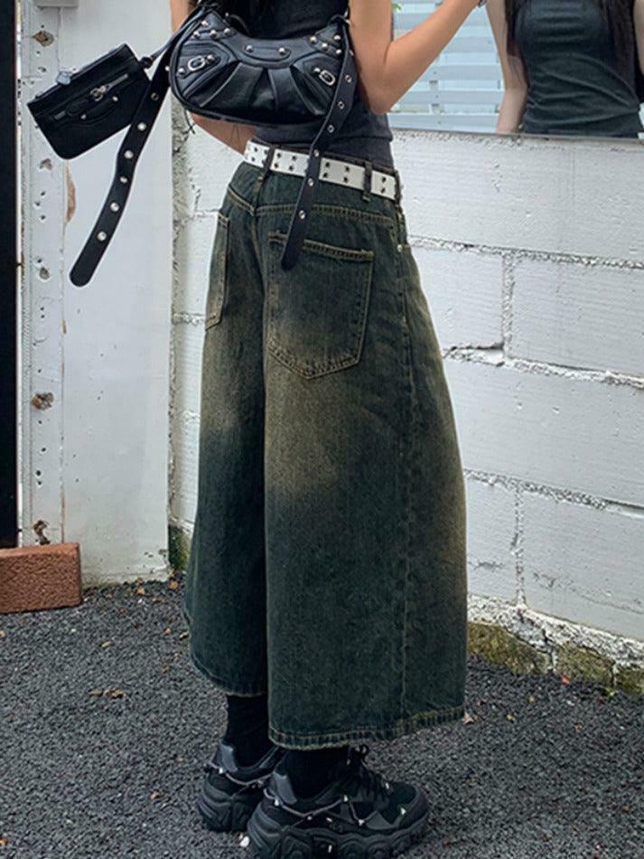 Vintage Distressed Wide Leg Denim Shorts - Y2K Fashion Statement Piece for Women