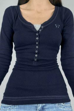 Vintage Embroidery Long Sleeve Tee - Y2K Aesthetic with Coquette & Grunge Vibes