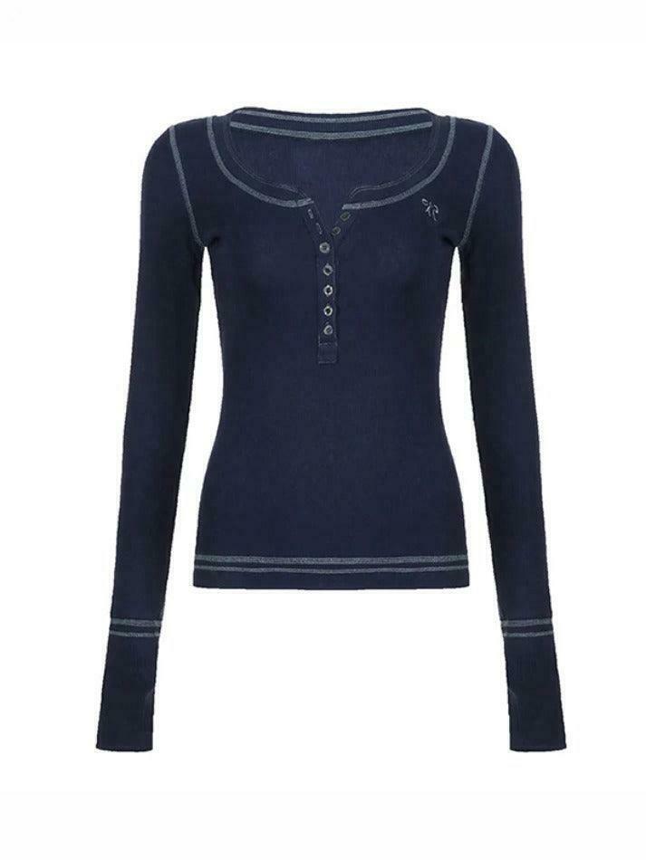 Vintage Embroidery Long Sleeve Tee - Y2K Aesthetic with Coquette & Grunge Vibes