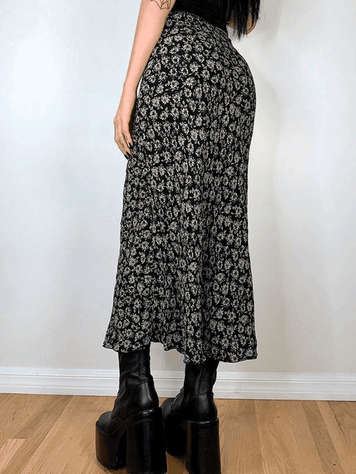 Vintage Floral Allover Midi Skirt - Y2K Fashion with Coquette & Grunge Aesthetics