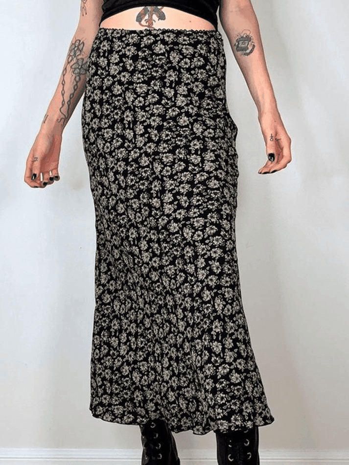 Vintage Floral Allover Midi Skirt - Y2K Fashion with Coquette & Grunge Aesthetics