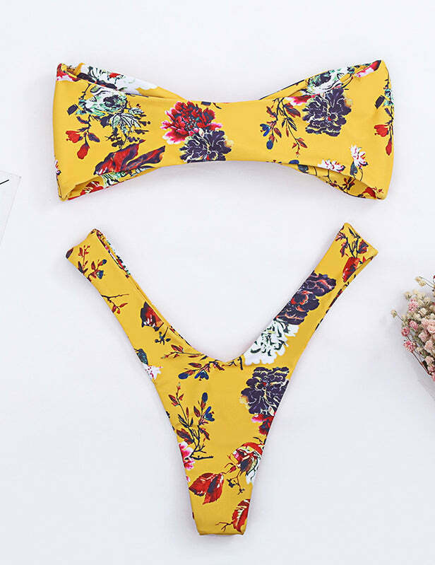 Vintage Floral Bandeau Bikini Set - Y2K Fashion Swimwear with Coquette Aesthetic and Grunge Style