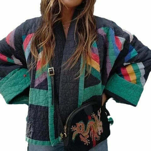 Vintage Floral Cotton Jacket - Y2K Fashion Retro Loose Aesthetic Outfit for Women