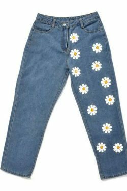 Vintage Floral Denim Jeans - Y2K Aesthetic Fashion for Women - Coquette Style Grunge Outfits