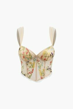Vintage Floral Embroidered Corset Cami: Y2K Fashion with Coquette Aesthetic