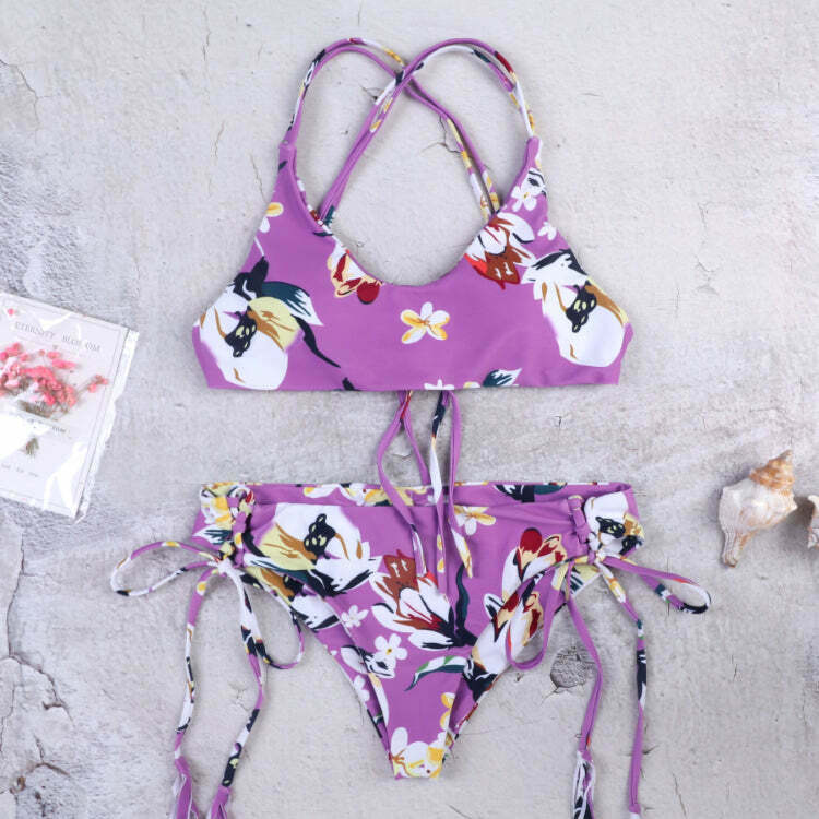Vintage Floral Halter Bikini Set - Y2K Fashion Swimwear for Women