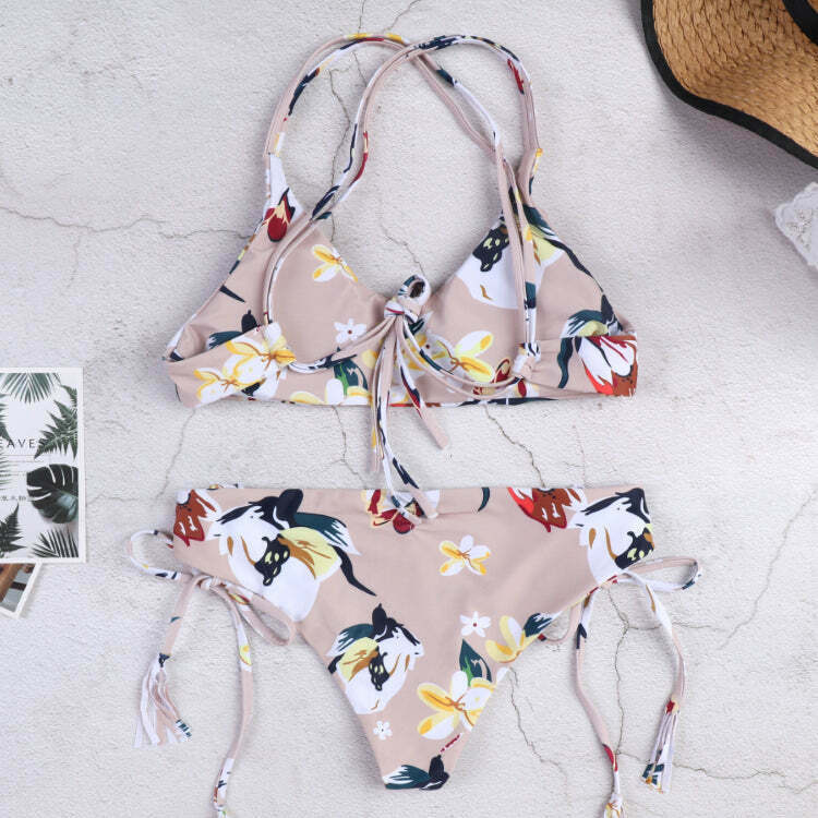 Vintage Floral Halter Bikini Set - Y2K Fashion Swimwear for Women