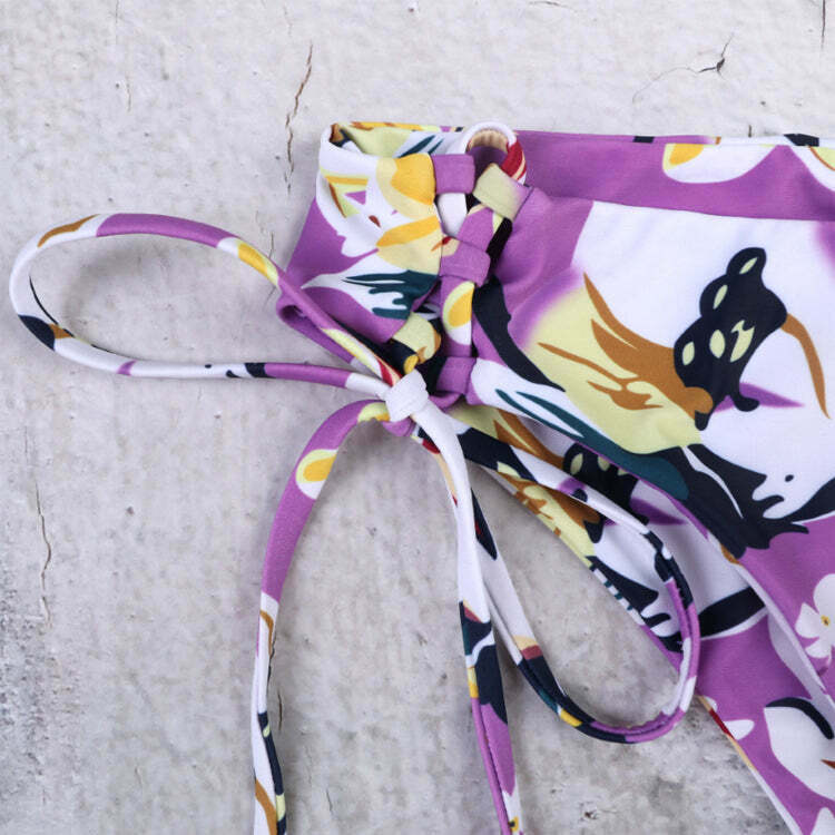 Vintage Floral Halter Bikini Set - Y2K Fashion Swimwear for Women