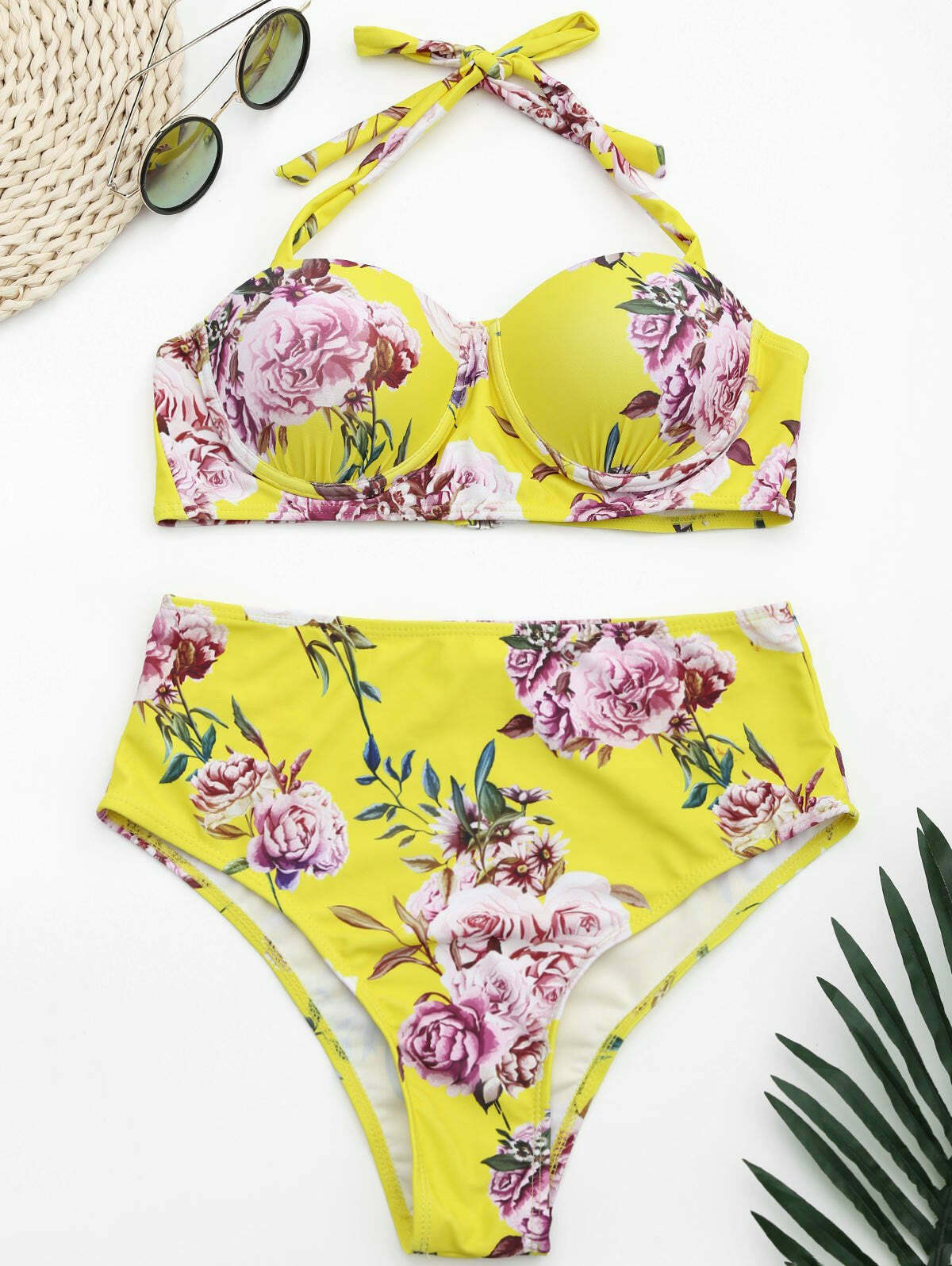 Vintage Floral Halter High Waist Bikini - Y2K Fashion Swimwear for Women