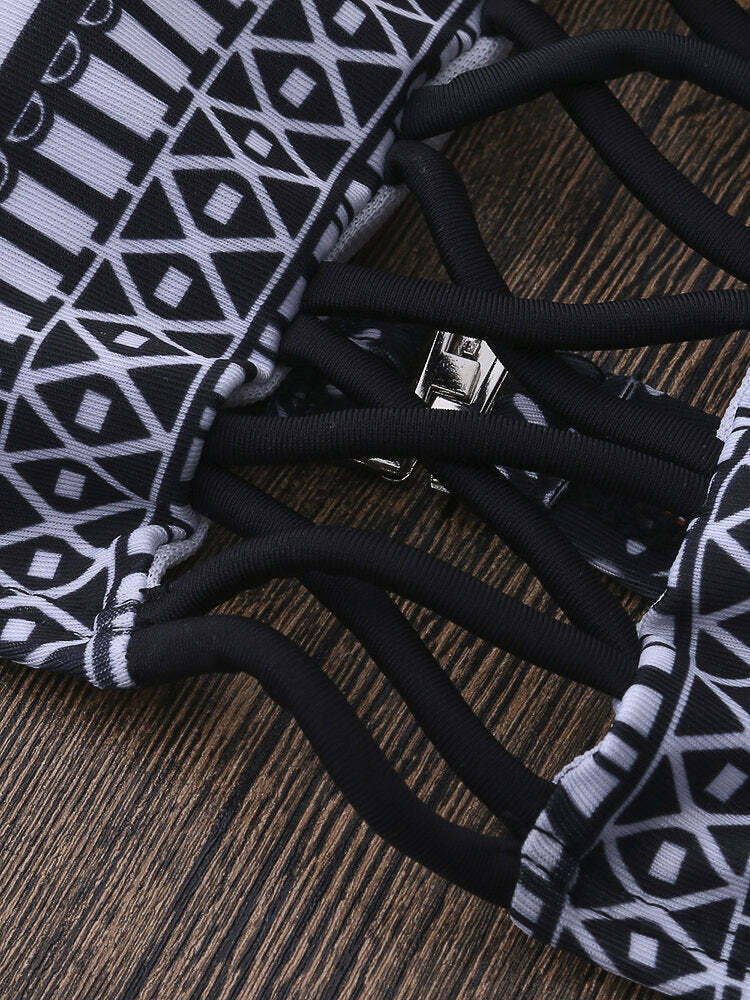 Vintage Floral High Neck Halter Bikini Set - Y2K Fashion Retro Print, Wireless Split Design