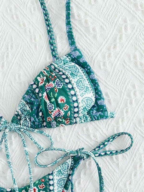 Vintage Floral Lace-Up Bikini Set - Y2K Fashion Swimwear for Women