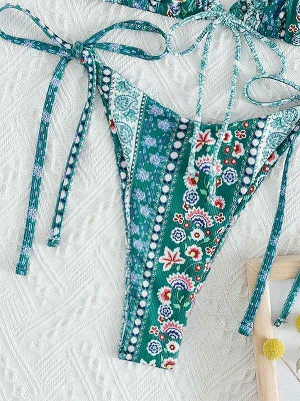 Vintage Floral Lace-Up Bikini Set - Y2K Fashion Swimwear for Women