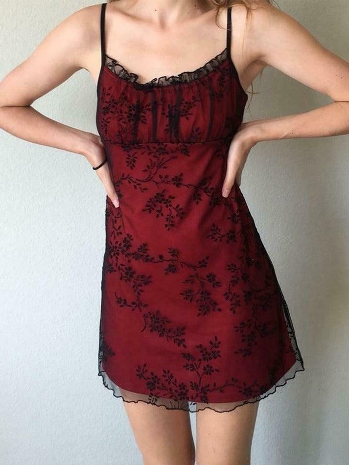 Vintage Floral Mesh Mini Dress - Y2K Aesthetic Fashion for Women - Coquette Style Outfit