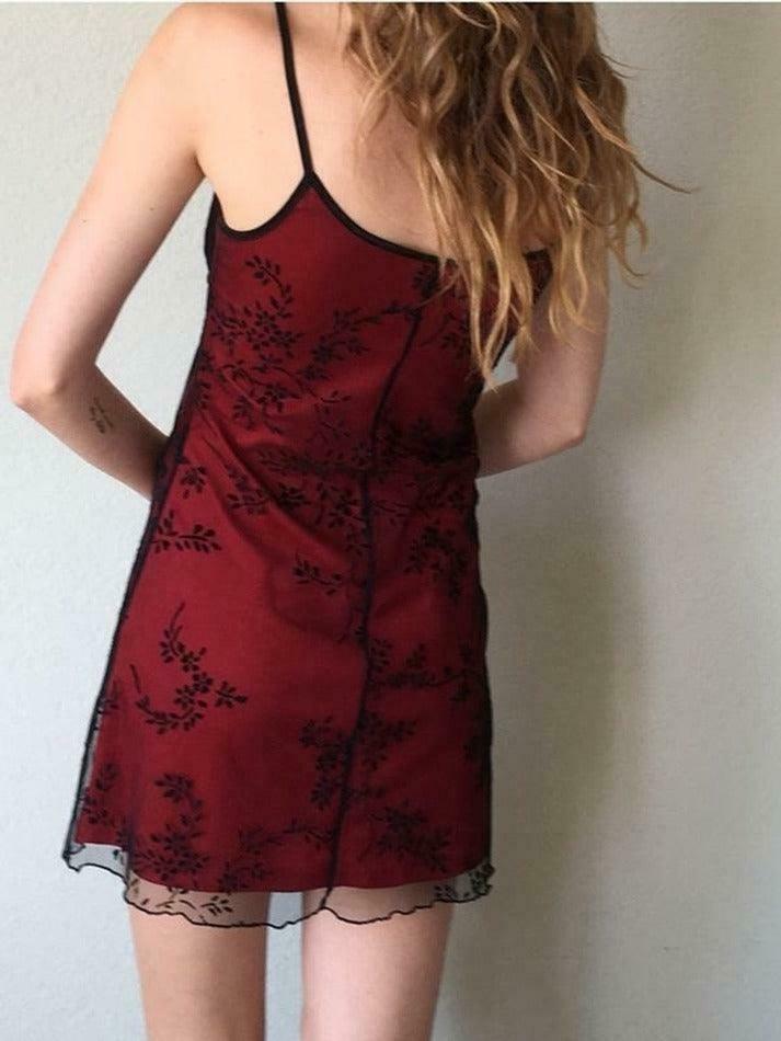 Vintage Floral Mesh Mini Dress - Y2K Aesthetic Fashion for Women - Coquette Style Outfit