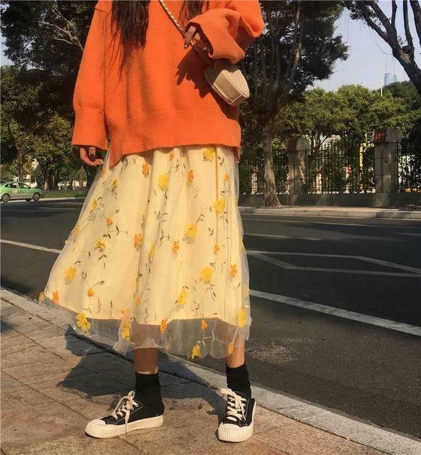 Vintage Floral Mesh Skirt - Y2K Aesthetic Fashion for Women - Coquette Style Grunge Outfit