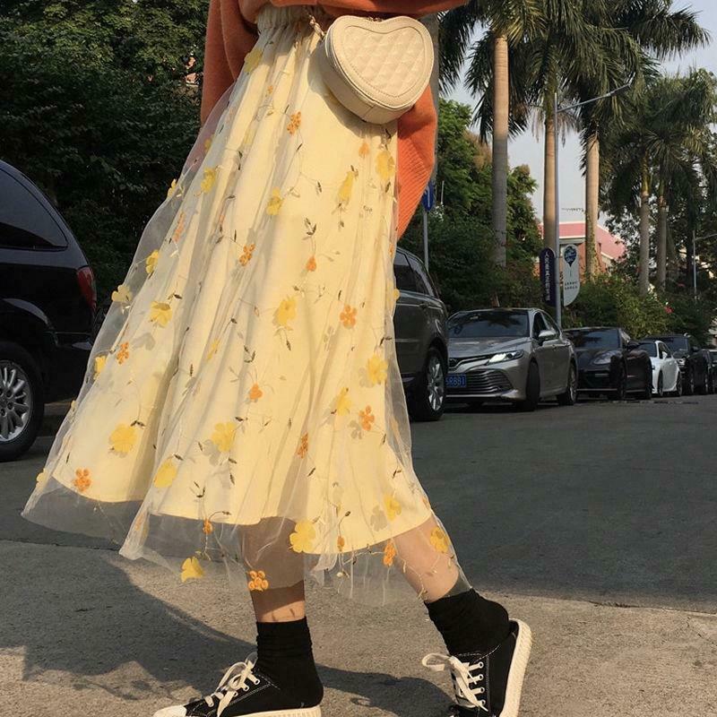 Vintage Floral Mesh Skirt - Y2K Aesthetic Fashion for Women - Coquette Style Grunge Outfit