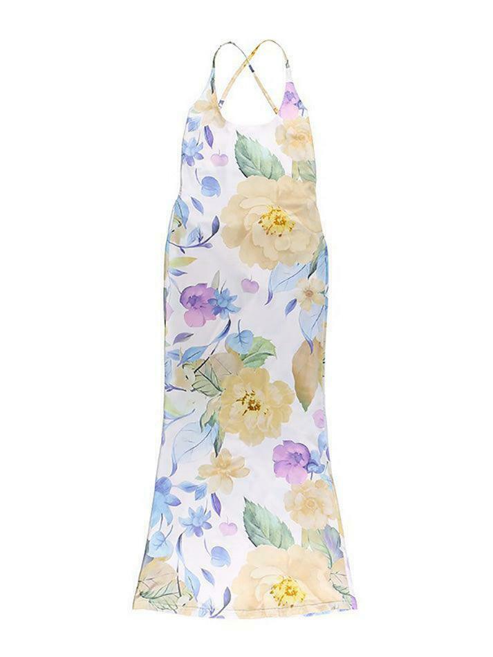 Vintage Floral Print Bodycon Dress - Y2K Fashion Aesthetic for Women - Coquette Style Midi Outfit
