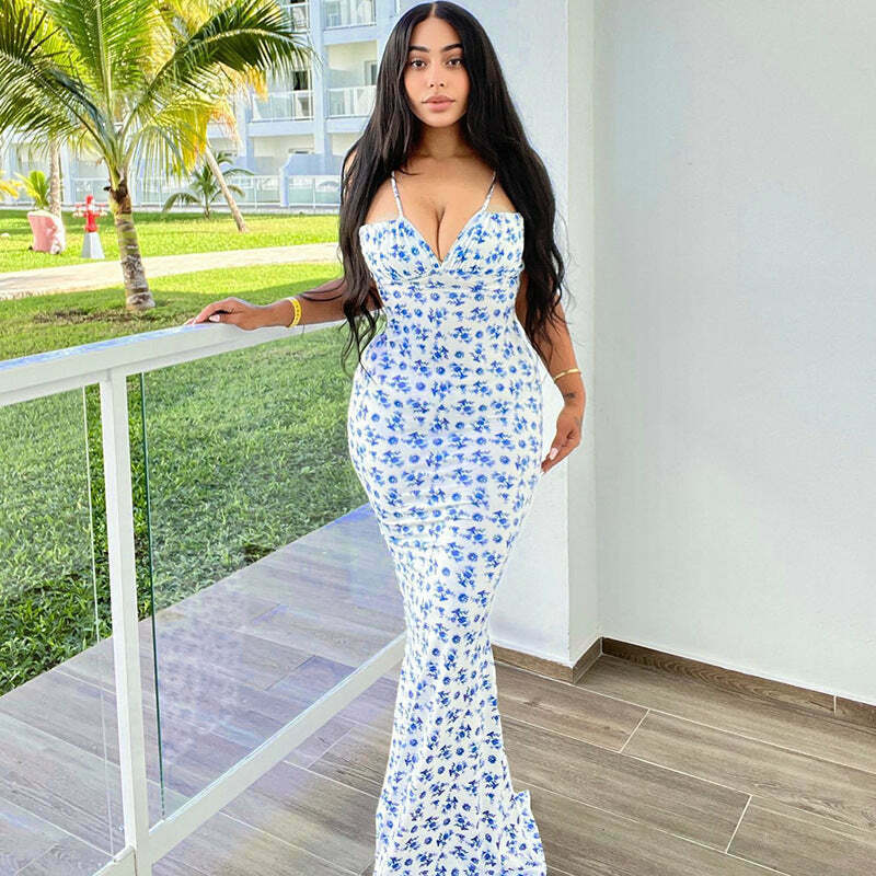 Vintage Floral Sling Maxi Dress - Y2K Aesthetic Coquette Grunge Style