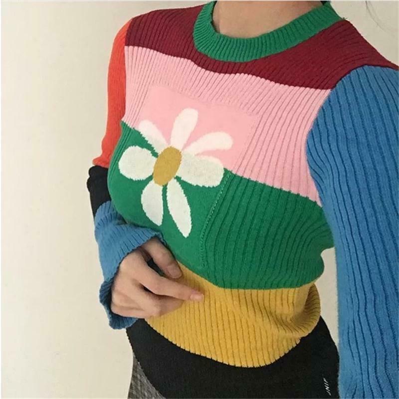 Vintage Flower Knitted Sweater - Y2K Aesthetic Coquette Style - Grunge Fashion Statement Piece