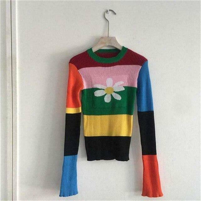 Vintage Flower Knitted Sweater - Y2K Aesthetic Coquette Style - Grunge Fashion Statement Piece