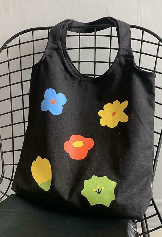 Vintage Flower Print Canvas Bag - Y2K Aesthetic Fashion Accessory for Women