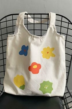 Vintage Flower Print Canvas Bag - Y2K Aesthetic Fashion Accessory for Women
