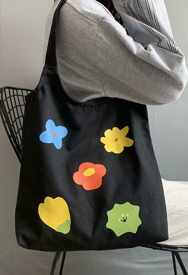 Vintage Flower Print Canvas Bag - Y2K Aesthetic Fashion Accessory for Women