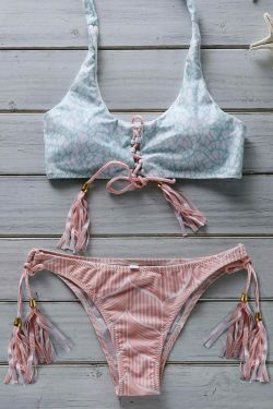 Vintage Flower Print Lace-Up Bathing Suit - Y2K Fashion Swimwear for Women