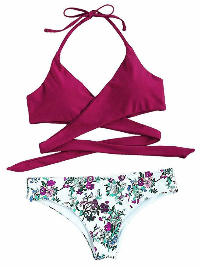Vintage Flowers Print Front Bikini Set - Y2K Fashion Swimwear for Women