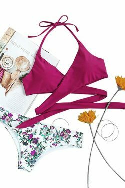 Vintage Flowers Print Front Bikini Set - Y2K Fashion Swimwear for Women