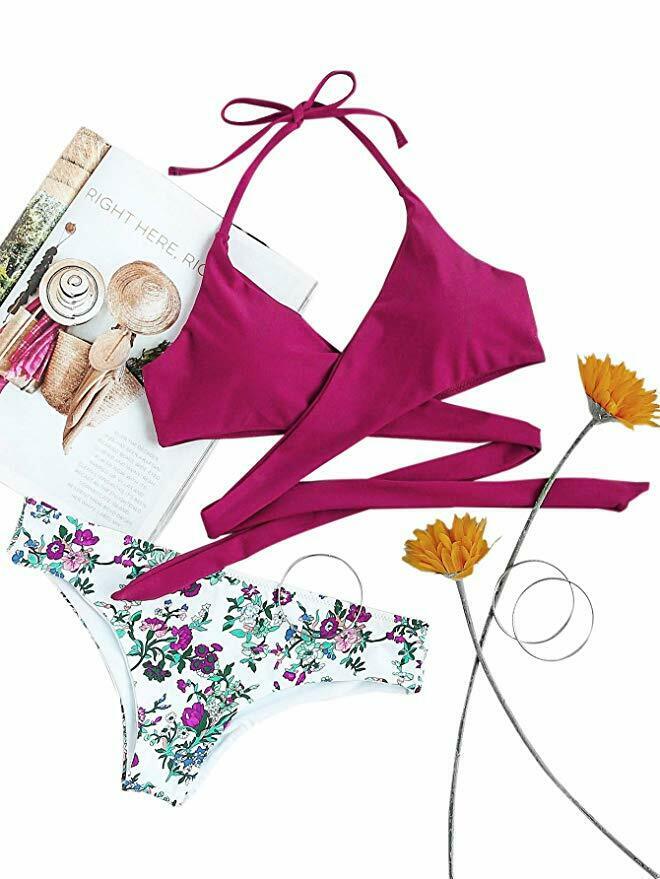 Vintage Flowers Print Front Bikini Set - Y2K Fashion Swimwear for Women