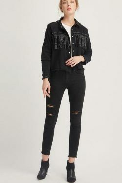 Vintage Fringe Beaded Oversized Jacket - Y2K Fashion Statement Piece for Women