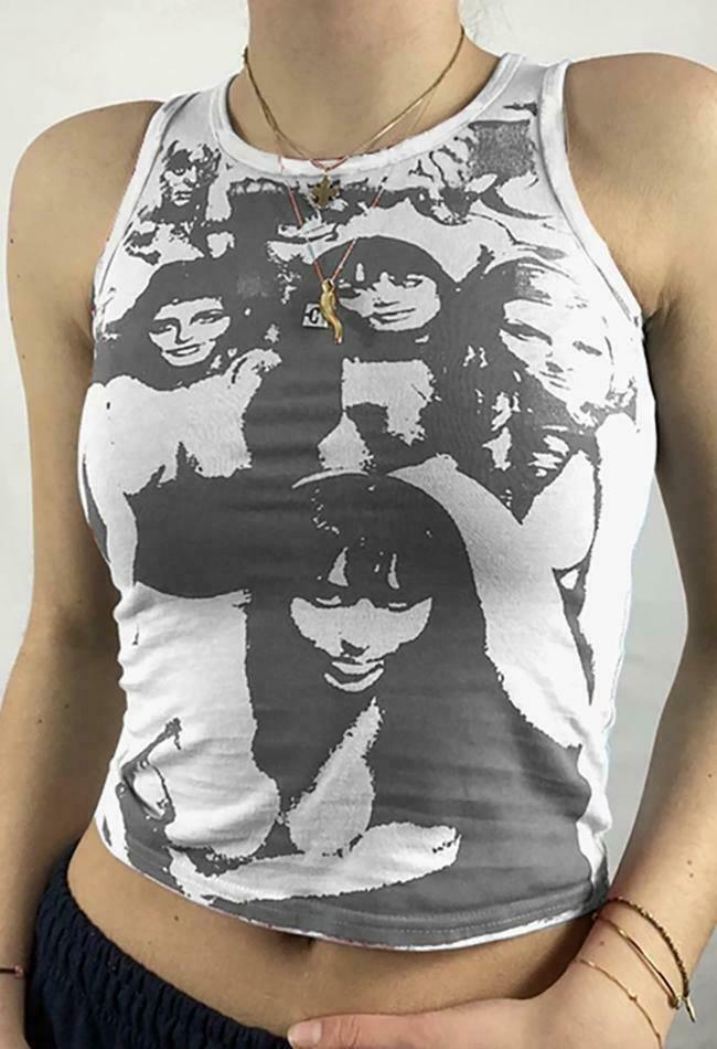 Vintage Girl Graphic Crop Tank - Y2K Aesthetic Coquette Style with Grunge & Pastel Goth Vibes