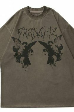 Vintage Gothic Angel Tee - Y2K Fashion with Coquette Aesthetic & Grunge Vibes