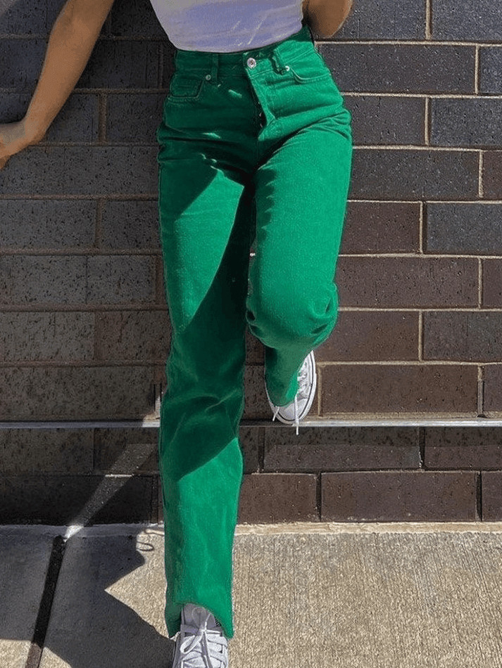 Vintage Green Wash Boyfriend Jeans - Y2K Aesthetic Denim - Coquette Grunge Fashion