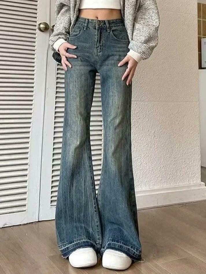 Vintage High Rise Flare Jeans - Y2K Fashion Staple for Retro Aesthetic Looks