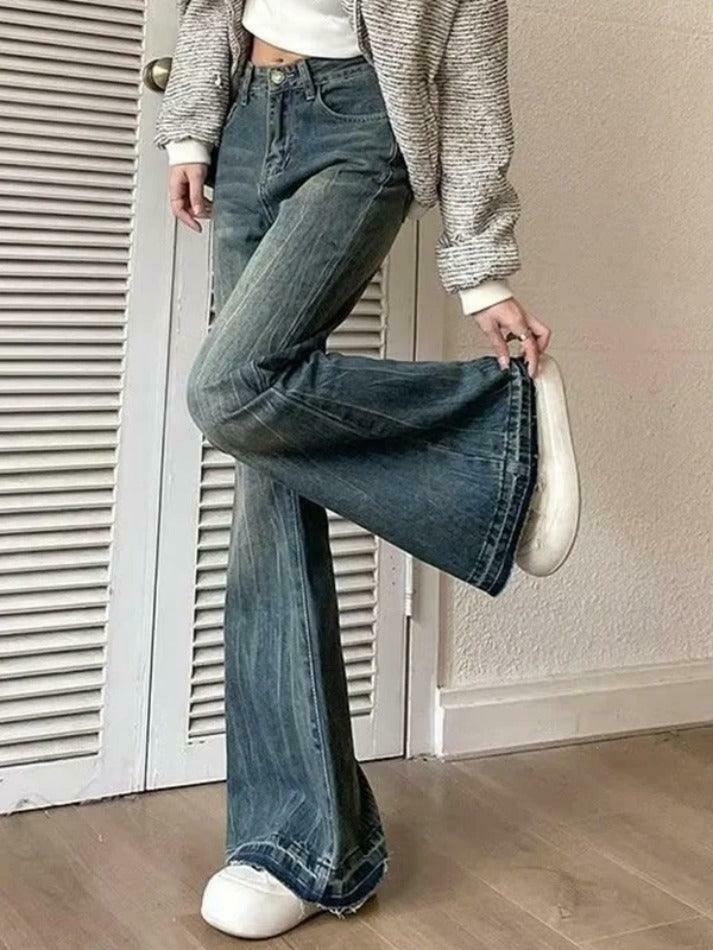 Vintage High Rise Flare Jeans - Y2K Fashion Staple for Retro Aesthetic Looks